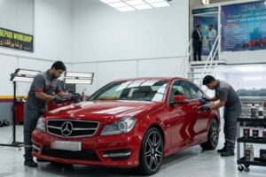 Luxury car repair and maintenance service at garage